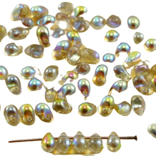 40pcs cristal de citron arc-en-ciel verre tchèque petite larme perles 4 mm x 6 sku-30861