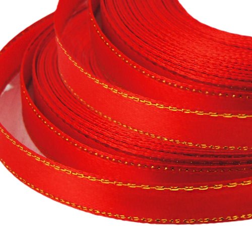 20m 66ft 22yds rouleau de noël en or rouge bordure la ligne ruban satin rayé l'artisanat tissu décor sku-38136