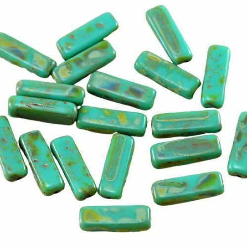 20pcs picasso turquoise vert tchèque tube de verre perles 5mm x 15mm sku-27088
