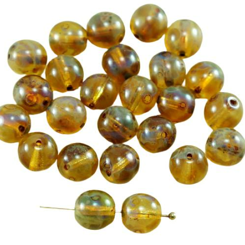 20pcs picasso cristal jaune verre tchèque perles rondes 8mm sku-27072