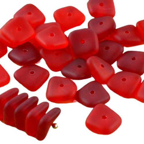 20pcs mat cristal de rubis rouge givré plat agité carré puce rondelle verre tchèque perles mer style sku-30667