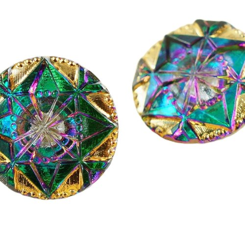 1pc or vitrail vert violet dichroïque répétition de géométrie ronde à la main le verre tchèque bouto sku-37672