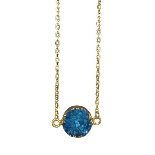 1pc blue crystal gold druzy collier pendant charme gemstone freeform ice quartz agate de pierre préc sku-854418