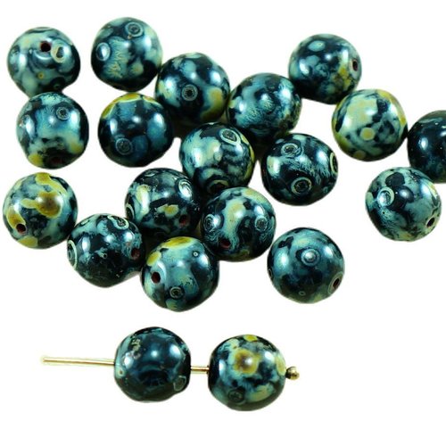 20pcs picasso noir opaque verre tchèque perles rondes 8mm sku-27068