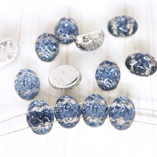 24pcs rétro-éclairé pervenche cristal bleu argent à deux demi 2 trous fleur berry cabochon en verre  sku-49428