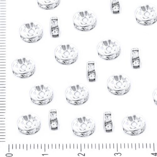 100pcs argent cristal strass cz micro pave zircone cubique en cristal grand trou entretoise rondelle sku-38542