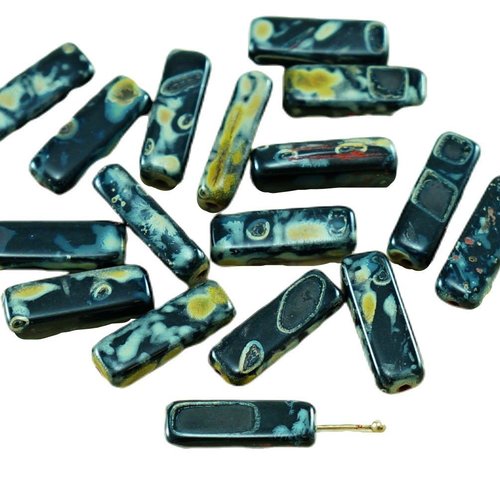 20pcs picasso noirs opaques tchèque tube de verre perles 5mm x 15mm sku-27085