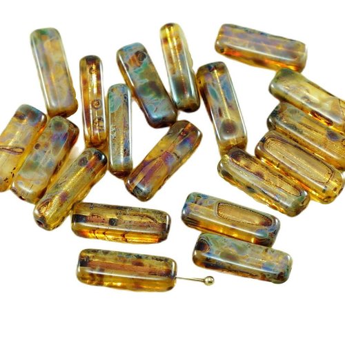 20pcs picasso cristal jaune tchèque tube de verre perles 5mm x 15mm sku-27090