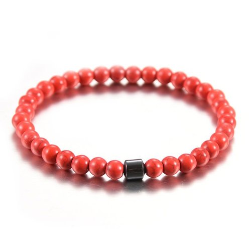 1pc imitation de turquoise rouge howlite avec pierre précieuse naturelle hematite 6mm bracelet en ro sku-778982