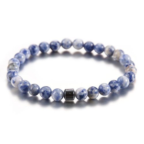 1pc blue spot jasper stone white with hematite natural gemstone 6mm bracelet de pierre ronde taille  sku-778983