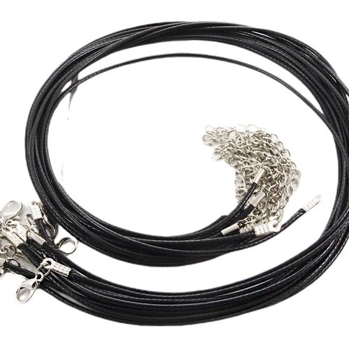 6pcs 18" 46cm noir fashion collier en cordon ciré tressé torsadé cordon coton avec fermoir platine p sku-38419