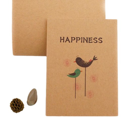 Deux oiseaux heureux vierge carnet kraft plaine de l'art du livre journal papier métier mini-portabl sku-41604