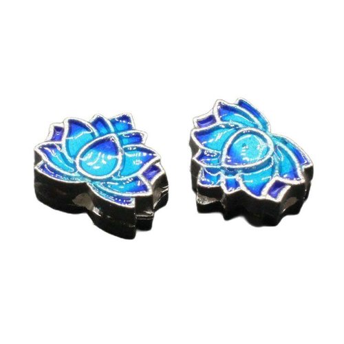 1 pièces or bleu émail métal lotus cloisonné perle entretoise vintage art design bracelet à breloque sku-527020