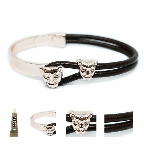 1 ensemble de bracelet kraftika marron naturel cuir cowhide rose plaqué or zamak métal et corde brac sku-466304