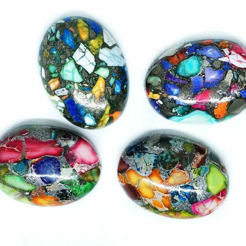 1 pc multicolore argent ovale en forme de dôme impression jaspe pierre gemme naturelle cabochons 18m sku-522475