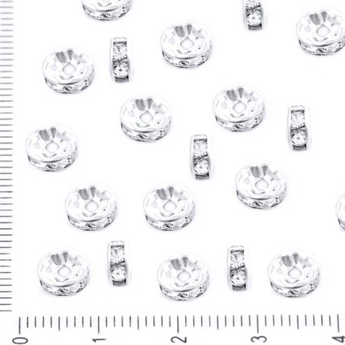 50pcs cristal argent strass cz micro pave zircon cubique cristal grand trou entretoise rondelle perl sku-928034