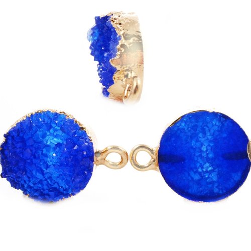 Lot de 2 saphir bleu druzy pierre précieuse imitation résine connecteurs plaqués or bracelet pendent sku-41440
