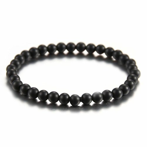 1pc black agate frosted natural gemstone 6mm bracelet en pierre ronde taille universelle string élas sku-778978