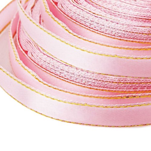 20m 66ft 22yds rouleau de bébé en or rose bordure la ligne ruban satin rayé l'artisanat tissu décora sku-38135