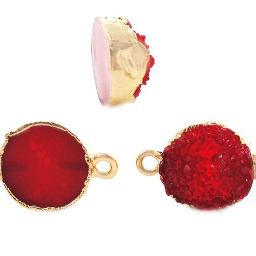 2pcs rouge rubis druzy pierre précieuse imitation de résine connecteurs plaqués or bracelet pendenti sku-41438