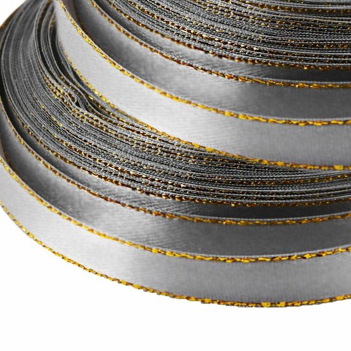 20m 66ft 22yds rouleau gris argent or bordure de la ligne ruban satin rayé l'artisanat tissu décorat sku-38143