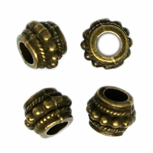 10 pièces antique bronze grand trou européen pandora style tambour perles 8mm x 6mm trou 4mm sku-533736