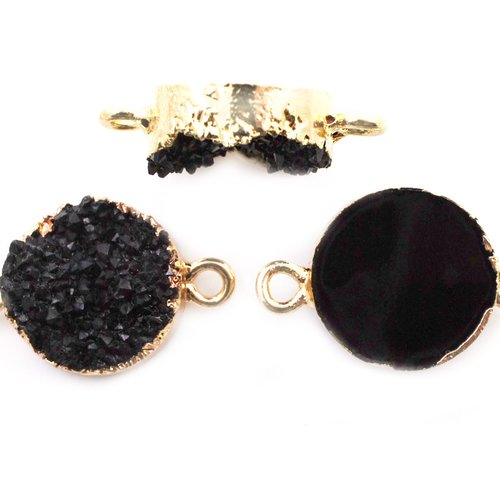 2pcs noir diamant druzy pierre précieuse imitation de résine connecteurs plaqués or bracelet pendent sku-41443