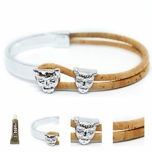 1 diy bracelet set kraftika en cuir de liège brun clair 999 métal zamak plaqué argent et bracelet lé sku-461611