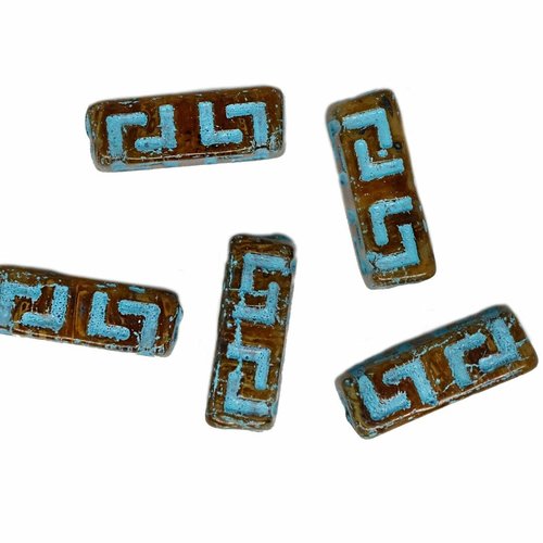 15 pièces picasso marron turquoise bleu patine bloc celtique rectangle tube perles grand trou de ver sku-921593