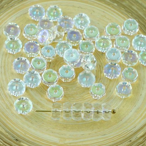 60pcs cristal clair ab tchèque en verre à facettes disque rondelle perles rondes plates pièce de feu sku-29192