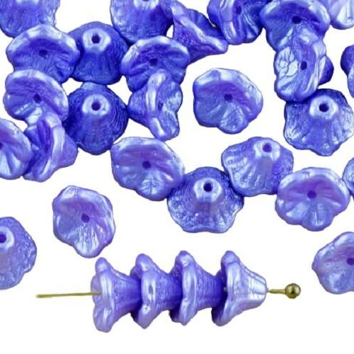 40pcs pastel perles de lumière violet améthyste petite cloche fleur bouchons verre tchèque 5mm x 7mm sku-34382