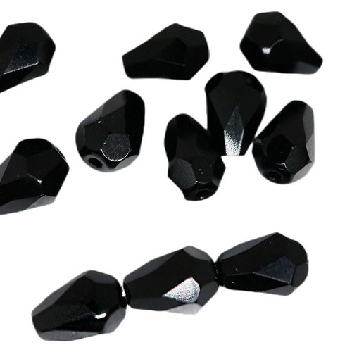 20pcs opaque noir de jais larme poire verre tchèque firepolished facettes feu poli perles 8mm x 6mm sku-42796