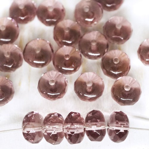 40 pièces cristal violet feu poli ronde à facettes rondelle tchèque perles de verre 7mm x 4mm sku-43293
