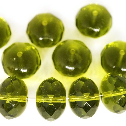 10pcs cristal vert rondelle perles de verre tchèque 11mm x 7mm sku-43299