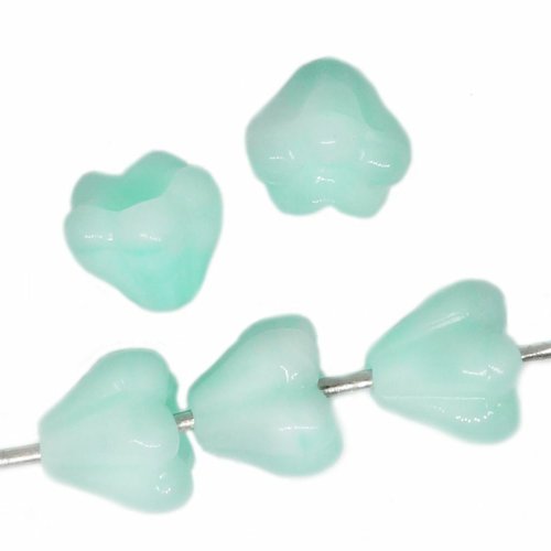 30 pièces opaque lumière turquoise cloche bébé petites casquettes bohème fleur perles tchèque verre  sku-614819