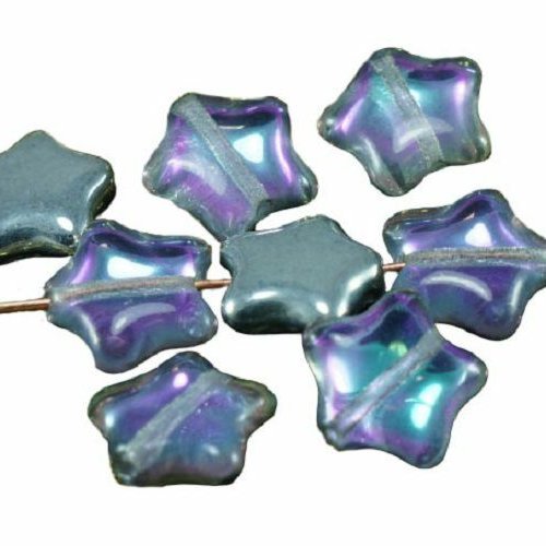Crystal light dichroïque vitrail violet argent métallique demi-verre tchèque star perles 12mm 12pcs sku-25829