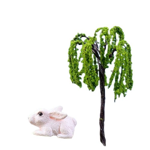 2pcs vert saule pleureur plantes artificielles arbres miniature intérieur maison de poupée la forêt  sku-128347