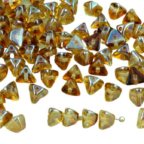 50pcs cristal jaune métallique iris de la moitié grand demi-pincée triangle entretoise tchèque perle sku-32171