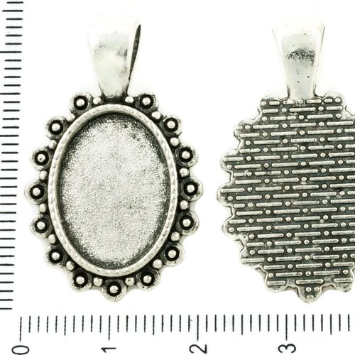 4pcs antique ton argent de forme ovale pendentif cabochon lunette paramètres vide tiroir en métal ba sku-37266