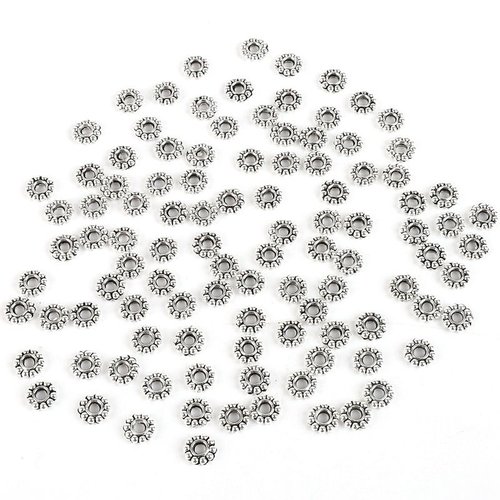 40pcs rondelle d'espacement en argent perle ronde plate grand trou résultats métal métal sans plomb  sku-928228