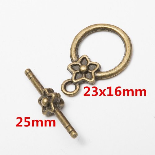 10pcs fermoir à bascule en bronze antique fleurs résultats métal 23mm x 16mm 25mm sku-928265