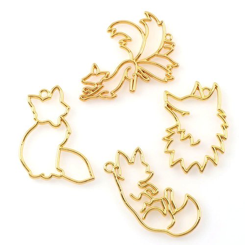 4pcs gold animal fox pendant metal frame pour 3d bijoux de silicone uv moule résine époxy cire savon sku-928354