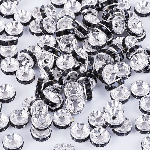 20pcs plateau d'argent spacer beads rondelle plateau avec black rhinestone métaux de découverte en a sku-928250