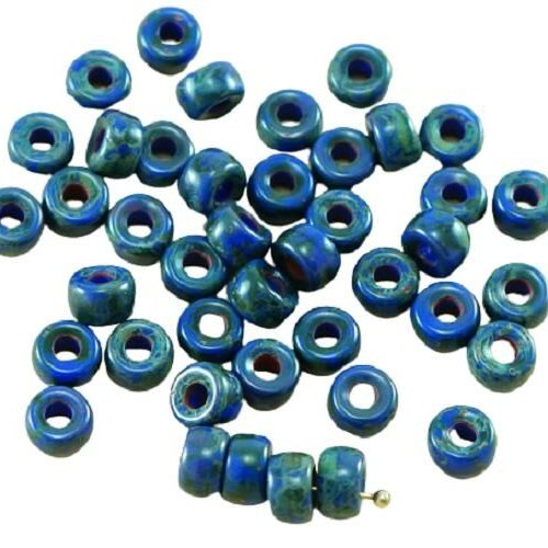 60pcs picasso bleu opaque tchèque en verre grand trou poney anneau de roller crow perles 6mm sku-27096