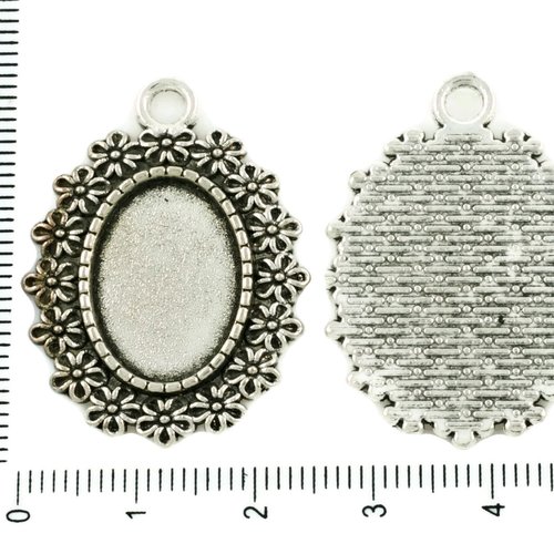2pcs antique ton argent de forme ovale pendentif cabochon lunette paramètres vide tiroir en métal ba sku-37267