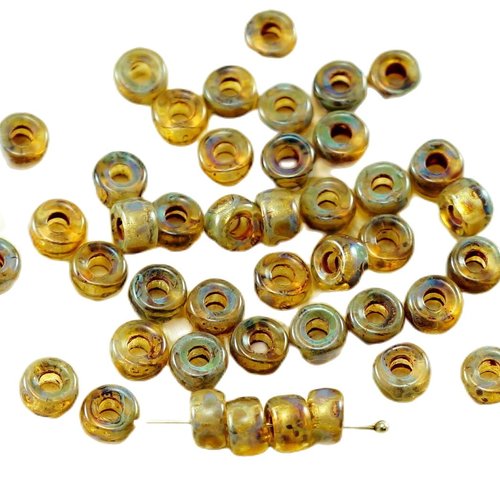 60pcs picasso cristal jaune tchèque en verre grand trou poney anneau de roller crow perles 6mm sku-27091