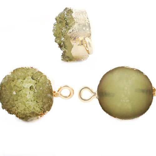 2pcs olivine vert druzy pierre précieuse imitation de résine connecteurs plaqués or bracelet pendent sku-41437