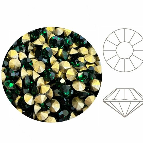 144pcs izabaro cristaux vert émeraude 205 rond chaton rose point retour de verre 1028 izabaro strass sku-928224