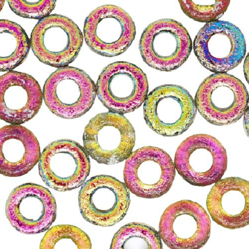 40pcs mat cristal métallique dichroïque vitrail vert rose la moitié gravé rustique bague plate en fo sku-132579