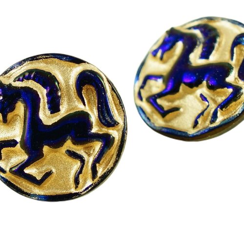1pc mat or lavage foncé brillant bleu cheval animal ronde à la main le verre tchèque bouton taille 1 sku-37661